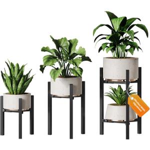 3 Pack Plant Stand Indoor Adjustable, Metal Modern Indoor Plant Stand, Heavy Duty Single Plant Stands Outdoor Corner, Stable Plant Holder Indoor Stand, Fits 8 to 12 Inches Pots, Black