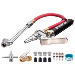 Spurtar 10-120 PSI Heavy Duty Tire Pressure Gauge with Inflator Air Chuck with Pressure Gauge with 4 Way Tool and Valve Cores Air Compressor Attachments Tire Inflator Nozzle for Car Automotive Truck