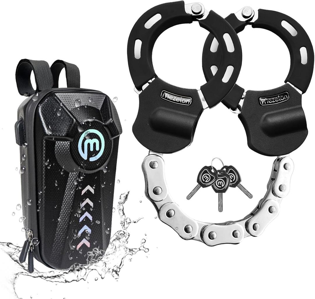 Electric Scooter Lock, Scooter Locks 8mm Chain Lock Bike Locks Heavy Duty Anti Theft with 3 Keys and Waterproof Scooter Front Hanging Bag for E-Bike/Electric Scooters