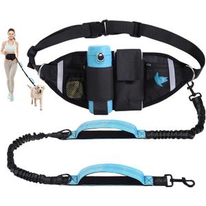 Hands Free Dog Leash, Waist Leash for Dog Walking, Running, Jogging, Waist Leashes with Adjustable Belt, Medium & Large Dogs Running Leashes Hands Free, Dual Padded Handles and Durable Bungee(Blue)