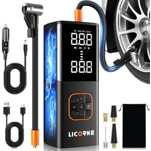 Tire Inflator Portable Air Compressor, 5X Faster Portable Air Pump for Car Tires with Powerful Battery, 180PSI Cordless Air Pump with Digital Pressure Gauge for Cars, Bike & Motorcycle Tires, Ball (Black)