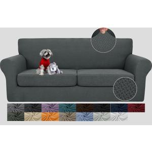 JIVINER 3 Pieces Couch Covers for 2 Cushion Couch Stretch Sofa Cover with 2 Extra Large Seat Cushion Covers Thick Fitted Loveseat Sofa Slipcovers for Living Room (XL Loveseat, Dark Gray)