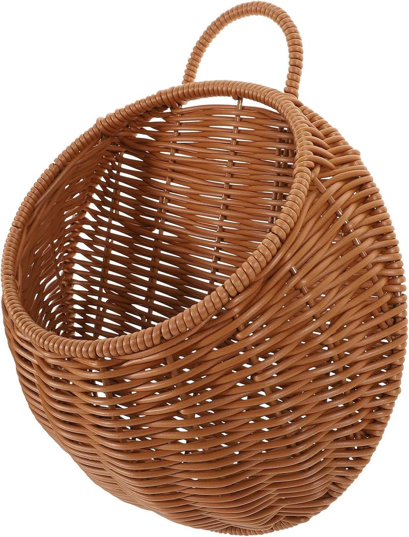Yardwe Wicker Hanging Basket, Wall Hanging Flower and Plant Basket for Garden Home Decor, Brown, 10.62 X 9.25 X 3.93 Inches