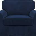 FantasDecor 2 Piece Chair Sofa Covers Velvet for Living Room Slipcovers with Individual Cushion Elastic Furniture Protector for Pets, Machine Washable (Armchair, Navy)