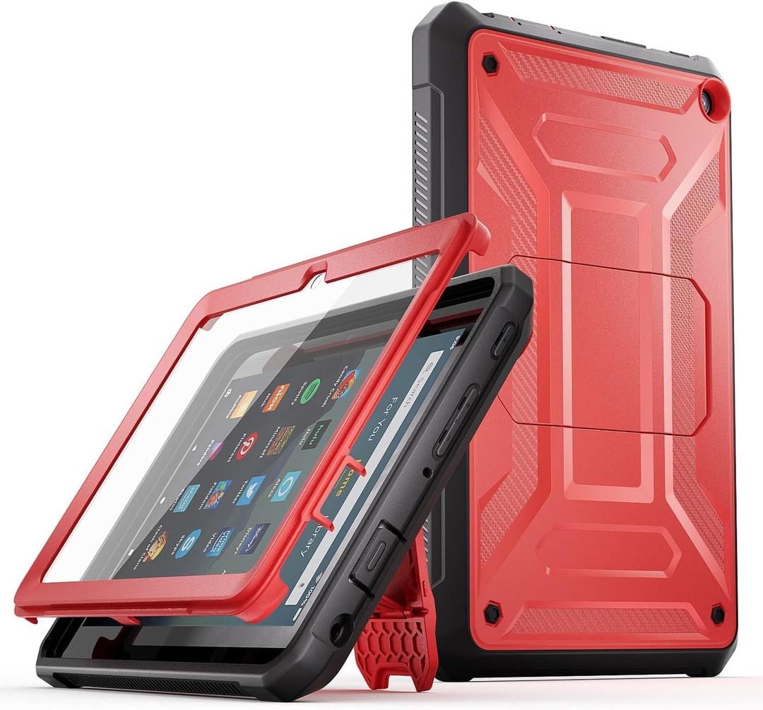 Fire HD 8 & HD 8 Plus Tablet Case (Only 12th Gen,2024/2022) - DJ&RPPQ [Light-Duty] Full Body Rugged Cover with Built-in Screen Protector for Kindle Fire HD 8 Kids Tablet & Kids Pro Tablet - Red
