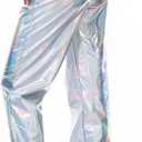 SIAEAMRG Womens Shiny Metallic High Waist Stretchy Jogger Pants, Wet Look Hip Hop Club Wear Holographic Trousers Sweatpant (S)
