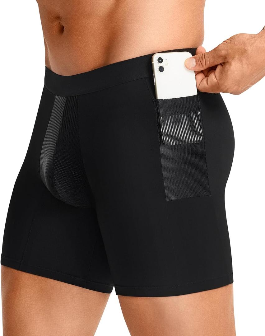 TAILONG Men's Compression Shorts with Side Pocket, Breathable Mesh Running Compression Underwear Workout Shorts for Athletic, Size L