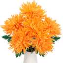 Hollyone 6Pcs Fall Flowers Artificial for Decoration Orange Artificial Mums for Outdoors Fall Mums Decor Faux Chrysanthemum 25.6" Long Stem Spider Mum Silk Flower Arrangements Fake Bouquets Autumn