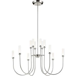 Kichler Moraine LED 12-Light 2-Tier Chandelier, Updated Traditional Light in Polished Nickel, Sloped Ceiling Compatible, for Foyer or Great Room (27.5" x 40"), 52759PNLED