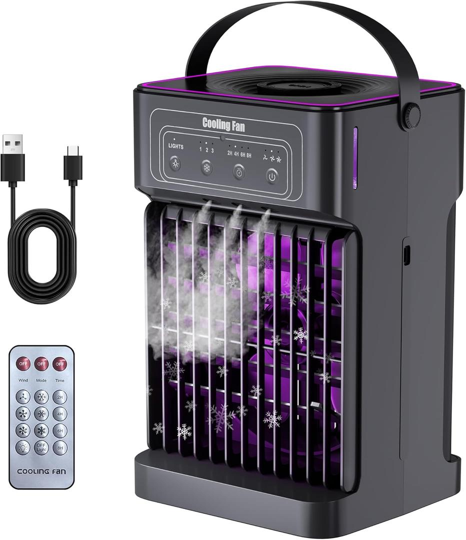 Portable Air Conditioners, 4-IN-1 Portable AC Unit with 3 Wind Speeds, 3 Spray Mode, 7 Night Light & 2-8H Timer Air Conditioner Portable,Personal Small Mini Air Conditioner Air Cooler for Room Camping