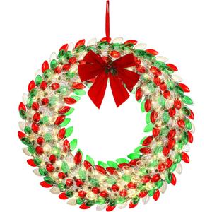 Mr. Christmas 30" Retro C9 Bulb Wreath - Red and Green with Warm White LED Lights