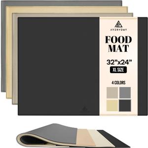 32x24'' Silicone Dog Mat for Food and Water, 0.63'' Edge Dog Food Bowl Mats for Floor Waterproof, Dogs Water Mat for Sloppy Drinker, Non Slip Rubber Pet Feeding Mats for Indoor Dogs and Cats (Black)