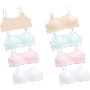 Training Bras for Girls Seamless Adjustable Cotton Cami Bralettes 7-14Y (7-9 Years, 8 Pack)