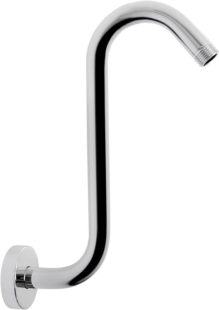 NearMoon S Shaped Shower Head Riser Pipe, Shower Extender Arm with Flange, Standard 1/2" Connection- Bathroom Accessory, 12 Inch (1 Pack, Chrome)