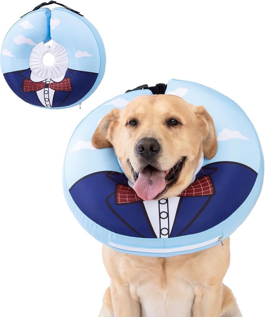 Inflatable Dog Cone Collar,Waterproof Soft Dog Donut Cone for Small Dogs Cats, Recovery Pet E-Collar Alternatives After Surgery (Suit Blue, Small)