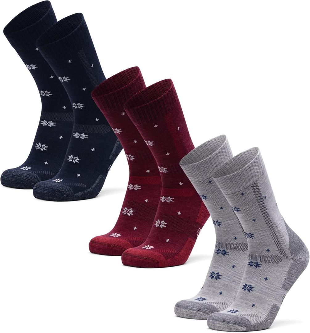 DANISH ENDURANCE Merino Wool Hiking Crew Socks for Men & Women, Cushioned Anti-Blister, Breathable - 3 Pairs (Large, Multicolor (1xcozy Navy, 1xcozy Red, 1xcozy Light Grey))