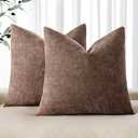 MIULEE Pack of 2 Decorative Throw Pillow Covers Soft Chenille Throw Pillows Solid Textured Cushion Covers for Couch Sofa Bedroom Living Room 18x18 Inch, Chocolate