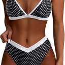SUUKSESS Women Triangle High Cut Bikini Sets Sexy High Waisted 2 Piece Swimsuit (Small, 57 Black White Polka Dots)