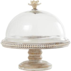 Deco 79 Mango Wood Decorative Cake Stand Cake Plate with Glass Dome, Stand 12" x 12" x 12", Cream