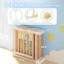 Foldable Wooden Playpen - Adjustable Wood Baby Play Yard with Child-Proof Lock, Indoor Large Safety Fence for Babies and Toddlers - Easy Assembly, 55 x 55 x 24 inches, Dino Land, Natural