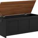 HOOBRO Storage Bench, 47.2" Retro Wooden Storage Chest, Wooden Storage Trunk, Toy Chest with Lift Top, Multifunctional Entryway Organizer, for Entryway, Living Room, Black and Walnut BH412CW01