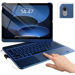typecase Touch iPad 11th 10th Generation Case with Keyboard (11" 2025, A16 & 10.9" 2022)  360 Rotatable, 11-Color Backlit, Multi-Touch Trackpad, Pencil Holder, Thin & Light  Midnight Blue