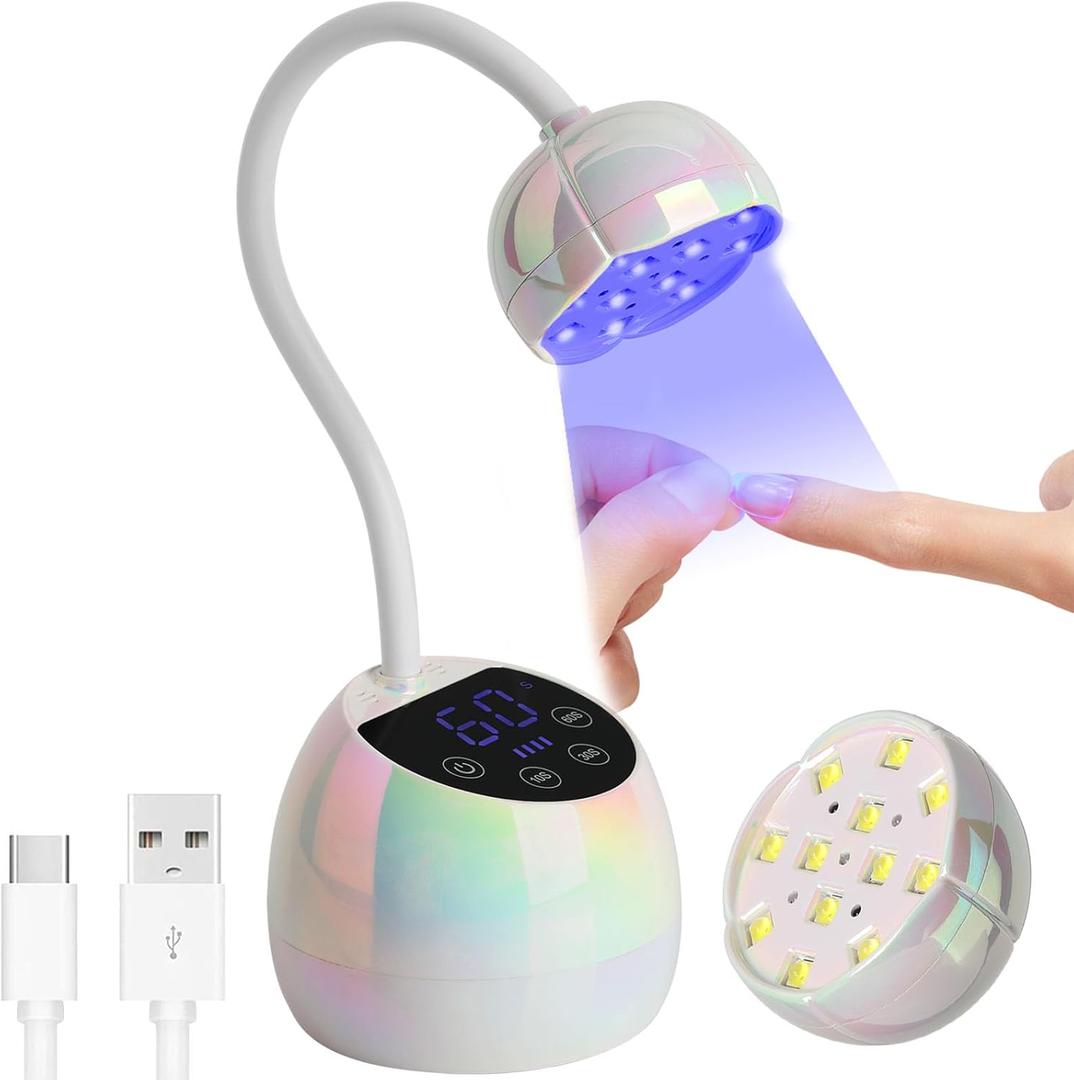 U V LED Nail Lamp - 36W Mini Cordless Flash Cure Lamp for Gel x Nails, Gooseneck Portable Gel Nail U V Light Nail Dryer Auto Sensor with 3 Timers and LCD Display for Home DIY (White)