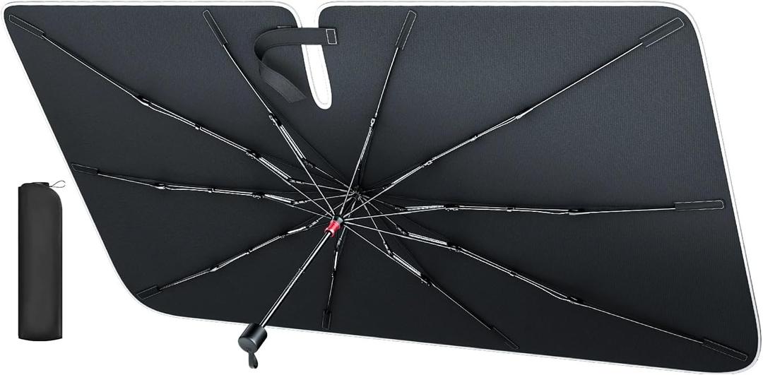 REEVAA 2025 Car Windshield Sun Shade Umbrella [2025 Upgrade Sun Protection & Keep Cool] Protect Interior, 360 Flex Handle Sun Shield Sunshade, Medium (57" x 32") for Most Car