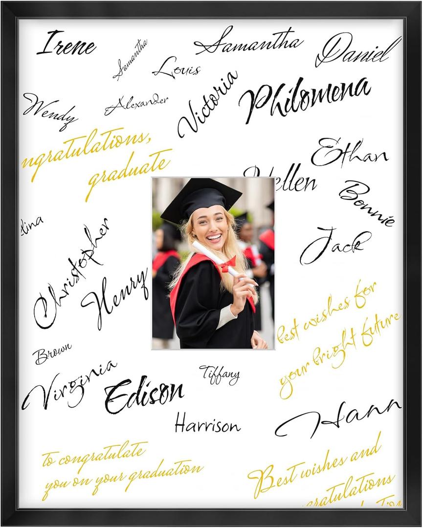 LaVie Home 16x20 Wedding Signable Picture Frame – Black 16x20 Frame Wood Displays 5x7 Pictures with Mat, for Graduation Wedding Signatures, Anniversary Keepsake Picture Frame
