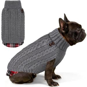 KYEESE Dog Sweater Soft Pullover Dog Sweaters for Medium Dogs Boy Warm Turtleneck Medium Dogs Sweater Stretchy Knitwear Cat Clothes with Gingham Patchwork Thick Pet Coat for Fall Winter Cold Weather (X-Large19-27lbs, 1# Grey)