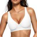 OEAK Womens Deep V Bras Wireless Comfortable Bra Supportive No Underwire Bras Tshirt Push Up Bralettes Plunge Seamless Bra (Large, White)