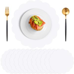 60 Pcs White Paper Placemats, 13.5 Inch Disposable Scalloped Placemat Disposable Table Place Mats Decorative Paper for Birthday Wedding Bridal Shower Holiday Party