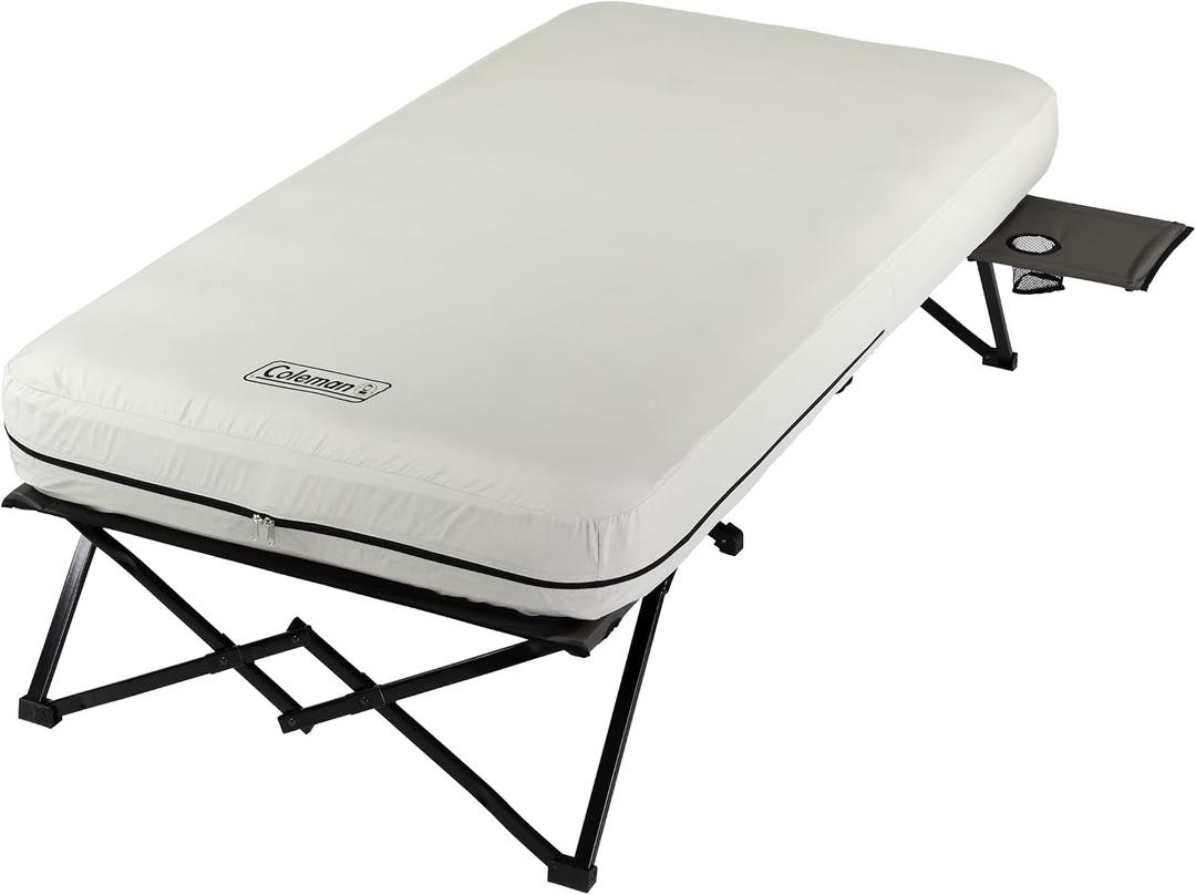 Coleman Queen-Size Airbed Cot Combination, Folding Air Mattress with Steel Frame & Side Table, Battery Pump Included, Great for Camping, Lounging, Elevated Sleeping, Guests, & More, Tw"
