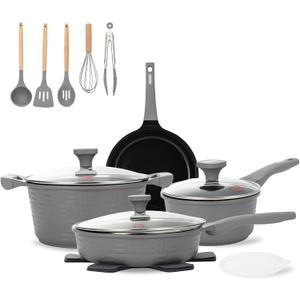 UCCLIFE 15-PCS Pots and Pans Set Non Stick, Induction Cookware Set, Non-toxic Kitchen Cooking Set, Frying Pan, Saucepan Stock Pot Kitchen Utensils Dishwasher Safe, Scratch-resistant (PFAS, PTEF Free)