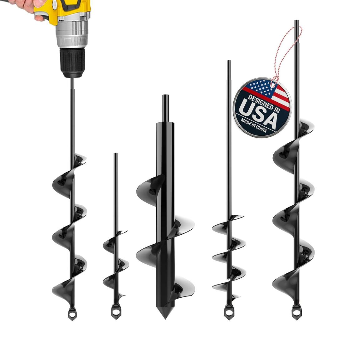 Auger Drill Bit for Planting 4 Pack Garden Spiral Hole and Bulb Planter Tool for Umbrella Holes - Compatible with 3/8 Inch Hex Drive