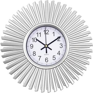 Kitchen Wall Clock, Silver Starburst Wall Clocks Battery Operated, 10 Inch Modern Decorative Wall Clock for Living Room, Bedroom, Kitchen,Bathroom, Office