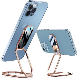 A-LuGei  &  Phone Kickstand Ring Holder, Magnetic Cell Phone Grips, Phone Stand for Desk, Adhesive Phone Holder for Hand, 360 Rotation Ring for Back of iPhone Case (Octagon Rose Gold)