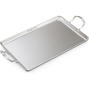 Stainless Steel Double Griddle for Gas or Electric Double Burner Cooktop, 18'' x 11.5'' Non-Stick Stove Top Flat Griddle Grill Pan Skillet for Indoor Medium or Low Heat Dual Burner Stove