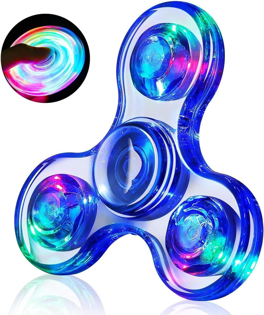 Fidget Spinner for Kids Adults, Light up Sensory Fidget Toys for Kids 4-8-12, Classroom Prizes LED Glow in The Dark Hand Spinner for ADHD Autism Toys Boys Girls 3-5 Teen Boy Gifts Kids Mini Fidgets (Blue)