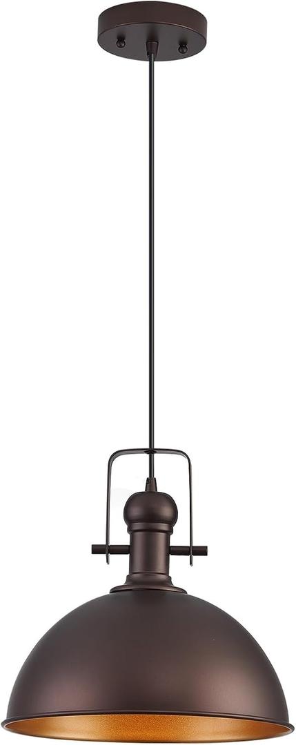 12 Inch Oil Rubbed Bronze Farmhouse Pendant Lights Large Pendant Lights for Kitchen Island Industrial Adjustable Height Vintage Big Dome Hanging Light Fixtures for Barn, Dining Room 1 Pack