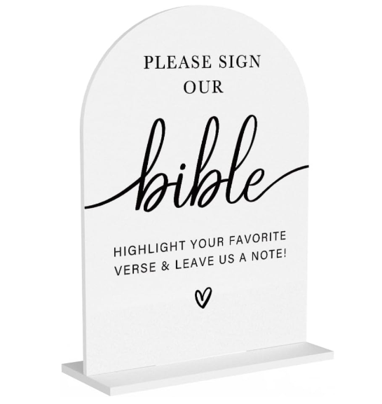 Acrylic Wedding Sign Wedding Signs for Ceremony Please Sign Our Bible Sign for Wedding Modern Calligraphy Arch Acrylic Table Top Sign for Wedding Reception and Event Party Table(white)