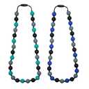 Sensory Chew Necklace for Kids, Chewy Necklaces 2Pcs for Boys and Girls with Autism ADHD SPD, Silicone Fidget Necklace for Toddler Teens to Reduces Anxiety and Stress