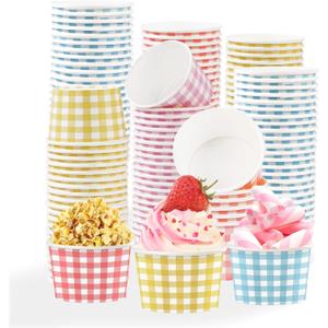 120 Pcs Gingham Ice Cream Cups 12 oz Disposable Easter Paper Cups Pastel Gingham Party Cup Bulk Blue Purple Yellow Red Snack Bowls for Easter Holiday Birthday Picnic BBQ Wedding Tea Party Supplies