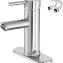 Chrome Bathroom Faucet 1 Hole, Greenspring Single Lever Bathroom Sink Faucets Modern Deck Mount One Hole Lavatory Vanity Faucet with Deck Plate and Supply Line, Brass (Short)