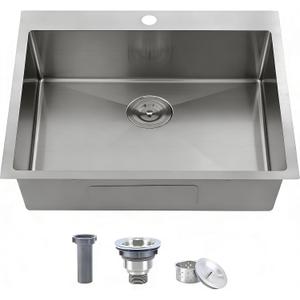 IKEBANA Kitchen Sink 22 x 18 inch, 304 Stainless Steel Brushed Nickel Small Kitchen Bar Sink, Topmount Drop in RV Single Bowl Sink with Strainer
