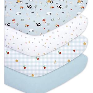 Little Grape Land Toddler Sheets 4 Pack  Baby Crib Sheets Fitted for Boys Girls, Standard Size 28x52 Crib Mattress, Super Soft Breathable Washable Microfiber,Blue Sheep