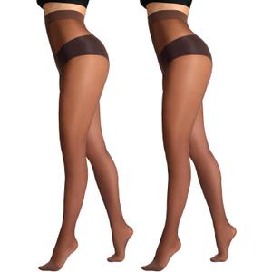 DancMolly Sheer to Waist Control Top Pantyhose, 2 Pairs Women's Tights T-Crotch, Everyday Office Wear, Medias de Mujer (X-Large, Coffee)