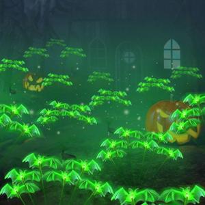 2Pack Solar Bat Garden Lights for Halloween Decorations outdoor,12LED 3D Scary Light up Flying Bats Outside Decor, Solar Bats Path Lights for Home Garden Porch Yard Lawn Halloween Party Gifts Decor