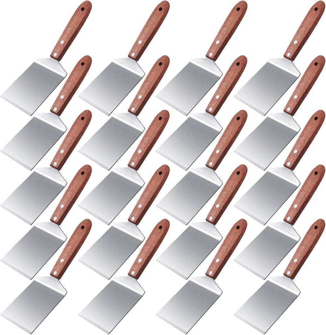 BBTO 20 Pcs Small Pizza Spatula Stainless Cookie Server Spatula with Wooden Handle Bulk Cookie Pie Stainless Baking Shovel for Kitchen Cooking Desserts Pizza Cake Biscuit(Brown)