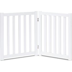 LZRS 2-Panel Wooden Free Standing Foldable Dog Gate Indoor Solid Hardwood 24" High, Step-Over Safety Pet Gate for Doorways, Stairs & Small Spaces - Indoor Use, White